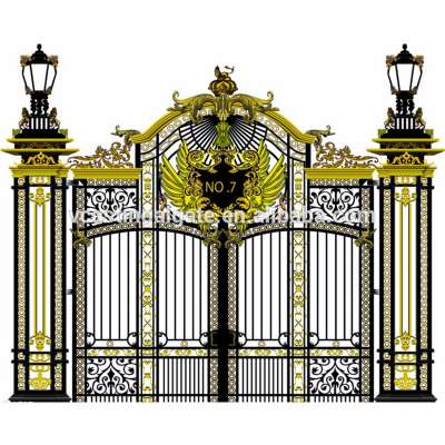 Wrought Iron Front Gates,Front Security Gates,Golden Powder Coat Iron Gate